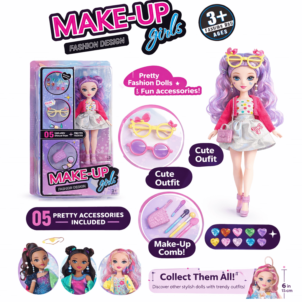 10-Inch Fashion Doll with Makeup Set for Girls 3+ in Kuwait